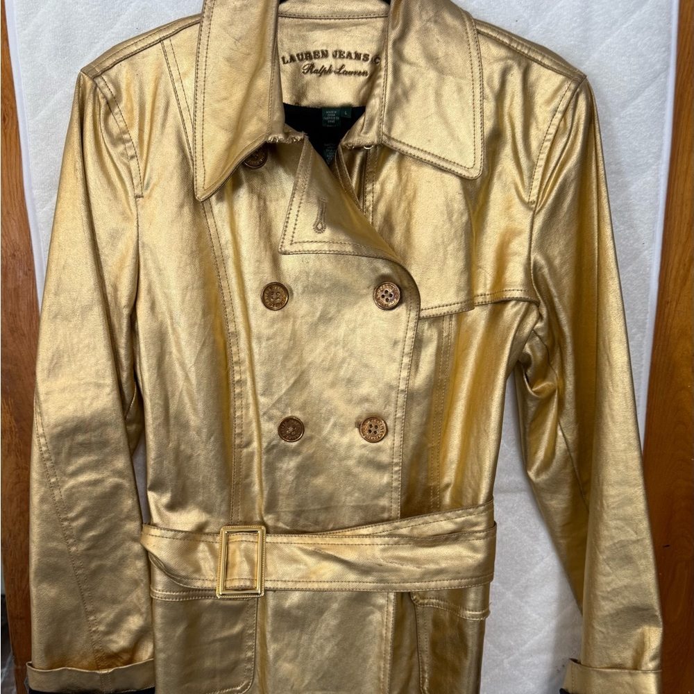 Vintage Ralph Lauren Shimmering Gold Double-Breasted Women's Jacket Large